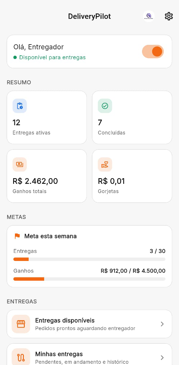 DeliveryPilot — tela 2
