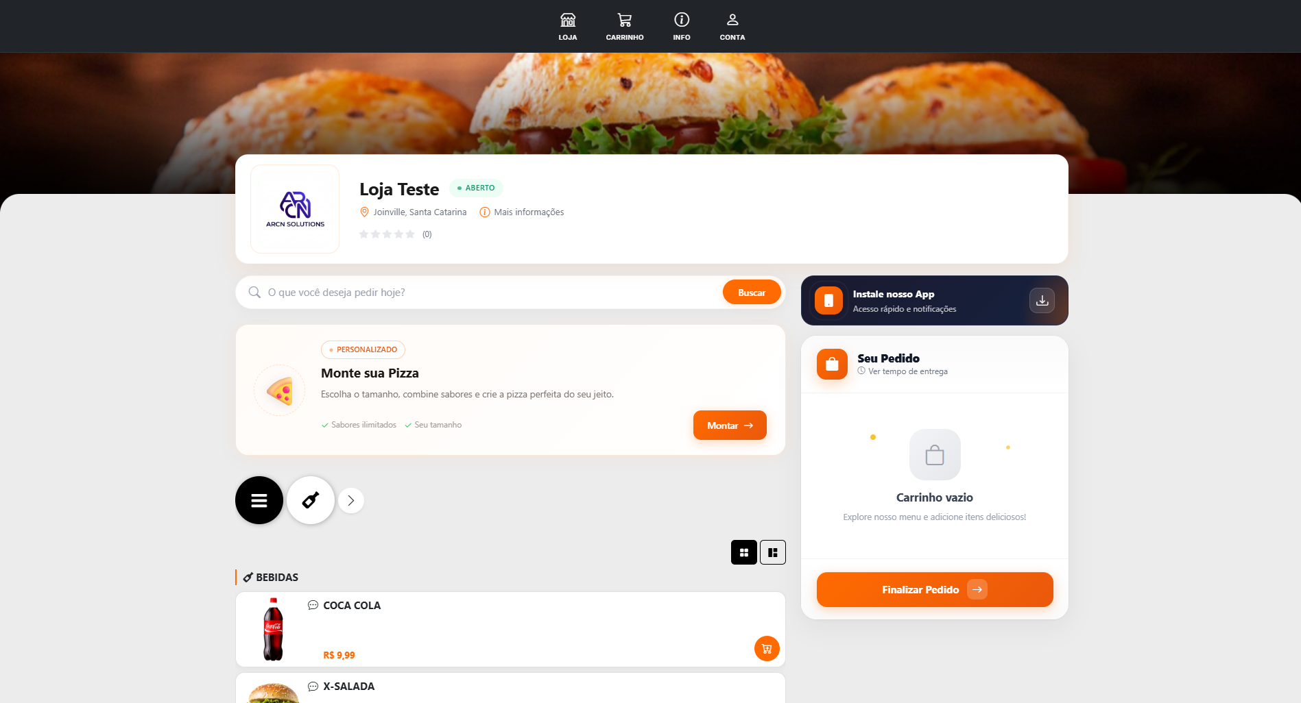 Cardápio Digital — Desktop